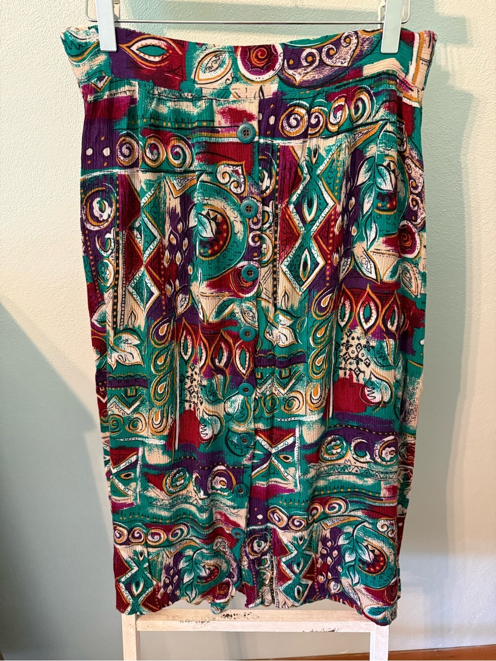 Vintage 90’s Lee David Multicolored Abstract Print Button-Front Skirt Size L